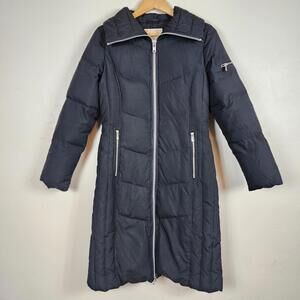Michael Kors Feather Down Long Black Parka Puffer Coat Winter Silver Hardware XS
